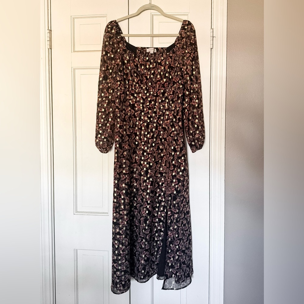 LOFT Floral Long Sleeve Dress - Black, Pink, & Gold